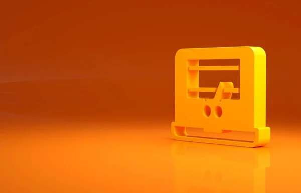 Yellow Video recorder or editor software on laptop icon isolated on orange background. Video editing on a laptop. Minimalism concept. 3d illustration 3D render.