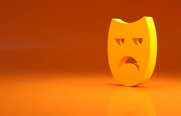 Yellow Drama Theatrical Mask Icon Isolated Orange Background Minimalism Concept — Stock Photo, Image