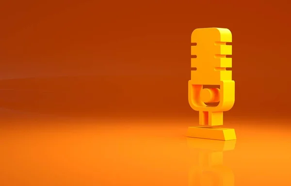 黄色麦克风图标孤立在橙色背景 在空气无线电麦克风上 主讲人签名最低纲领的概念 3D渲染3D插图 — 图库照片