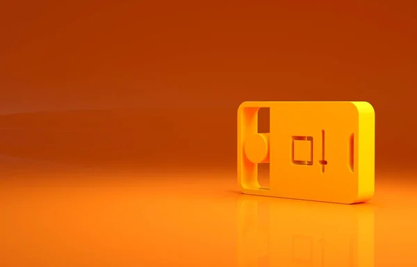オレンジの背景に隔離されたレコードフレームカメラアイコンと黄色の携帯電話 モバイルアプリアプリケーション 写真とビデオ撮影 最小限の概念 3Dイラスト3Dレンダリング — ストック写真