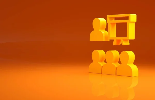 Entrenamiento Amarillo Icono Presentación Aislado Sobre Fondo Naranja Concepto Minimalista — Foto de Stock