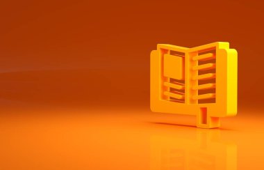 Sarı Reading kitap simgesi turuncu arka planda izole edildi. Minimalizm kavramı. 3d illüstrasyon 3B canlandırma.