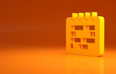Sarı Takvim simgesi turuncu arkaplanda izole edildi. Olay hatırlatma sembolü. Minimalizm kavramı. 3d illüstrasyon 3B canlandırma.