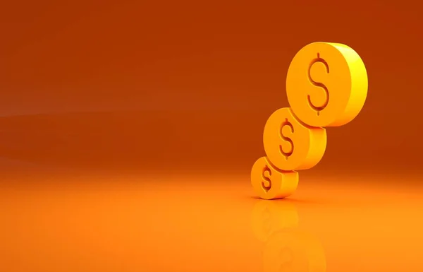 Gelbes Finanzwachstum Und Dollarmünzen Symbol Isoliert Auf Orangefarbenem Hintergrund Steigerung — Stockfoto
