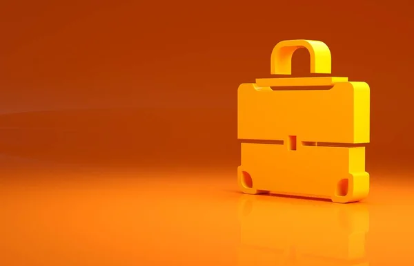 Yellow Briefcase Icoon Geïsoleerd Oranje Achtergrond Zakelijk Dossier Zakelijke Portefeuille — Stockfoto