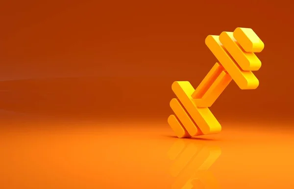 黄色的哑铃图标孤立在橙色的背景上 肌肉举重图标 健身杠铃 运动器械 运动杠铃 最低纲领的概念 3D渲染3D插图 — 图库照片