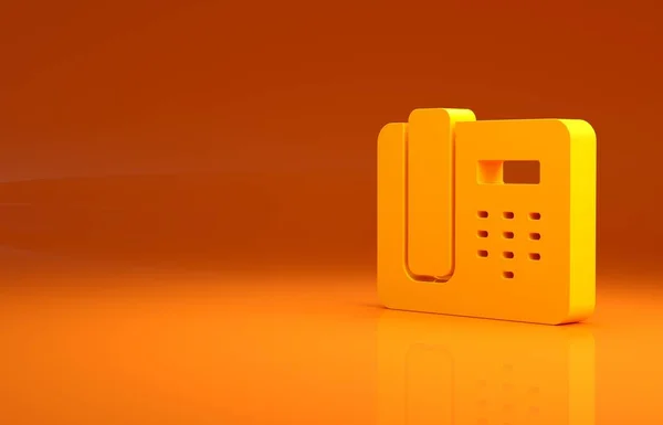 黄色电话24小时支援图标孤立的橙色背景 全天客户支持呼叫中心 全职电话服务 最低纲领的概念 3D说明3D — 图库照片