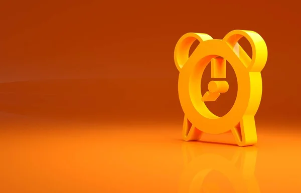 オレンジの背景に黄色の目覚まし時計のアイコン 目を覚ます 概念を取得します 時間表示だ 最小限の概念 3Dイラスト3Dレンダリング — ストック写真
