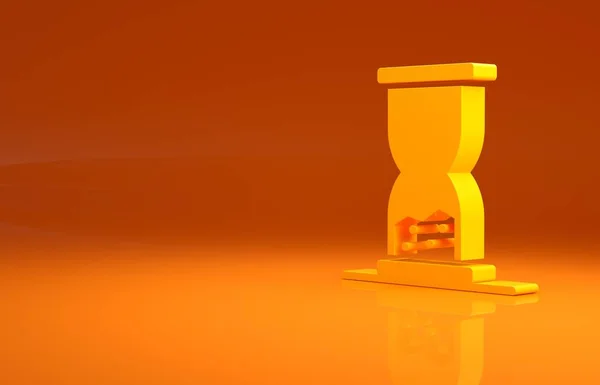 Желтые Старые Песочные Часы Плавающей Иконкой Оранжевом Фоне Песок Часах — стоковое фото