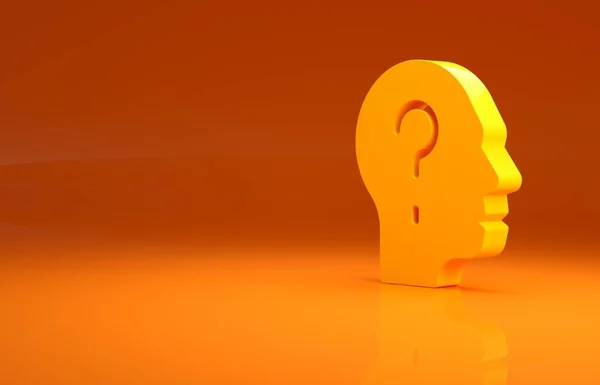 Yellow Human Head Question Mark Icon Isolated Orange Background Minimalism — Stock Photo, Image