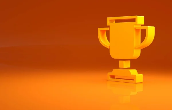 オレンジ色の背景に黄色の賞カップアイコン 優勝トロフィーのシンボル 選手権や大会トロフィー スポーツの達成記号 最小限の概念 3Dイラスト3Dレンダリング — ストック写真