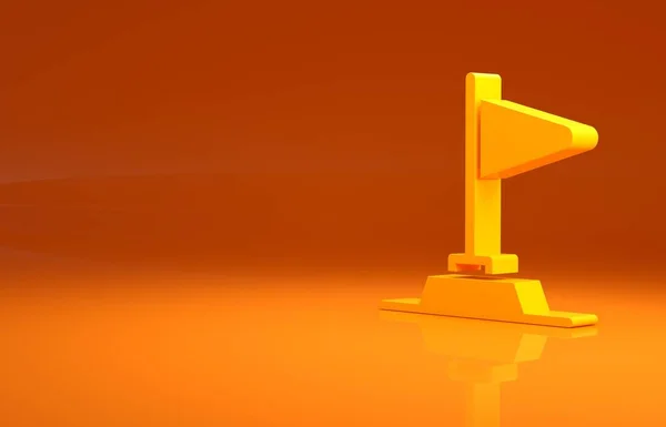 オレンジ色の背景に黄色の旗のアイコン 逆境の概念を征服する 最小限の概念 3Dイラスト3Dレンダリング — ストック写真
