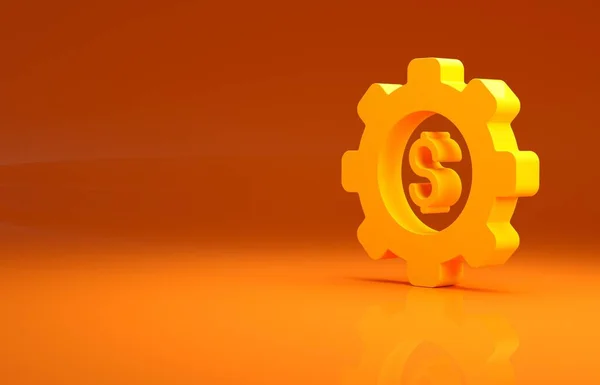 Amarillo Engranaje Con Símbolo Dólar Icono Aislado Sobre Fondo Naranja —  Fotos de Stock