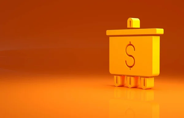 黄色目标 美元符号图标孤立在橙色背景 投资目标 成功的商业概念 现金或货币标志 最低纲领的概念 3D渲染3D插图 — 图库照片
