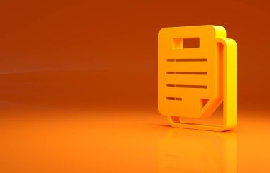 Sarı Belge simgesi turuncu arkaplanda izole edildi. Dosya simgesi. Kontrol listesi simgesi. İş konsepti. Minimalizm kavramı. 3d illüstrasyon 3B canlandırma.