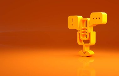 Sarı Konuşma Özgürlüğü ikonu turuncu arka planda izole edildi. İfade özgürlüğü. Minimalizm kavramı. 3d illüstrasyon 3B canlandırma.