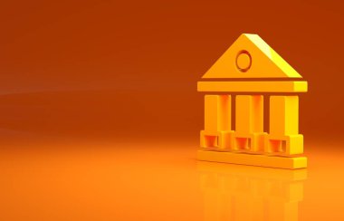 Sarı Adliye Binası ikonu turuncu arka planda izole edilmiş. Banka veya müze inşaatı. Minimalizm kavramı. 3d illüstrasyon 3B canlandırma.