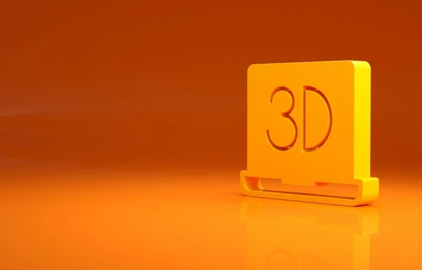 オレンジ色の背景に隔離された黄色の3Dプリンタアイコン 3Dプリント 最小限の概念 3Dイラスト3Dレンダリング — ストック写真
