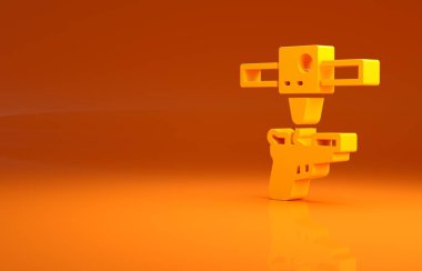 Sarı 3D yazıcı tabancası ikonu turuncu arka planda izole edildi. 3D baskı. Minimalizm kavramı. 3d illüstrasyon 3B canlandırma.