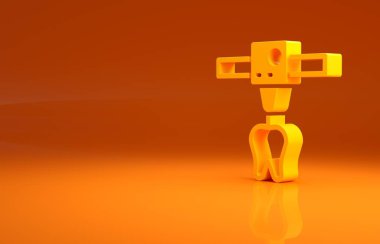Sarı 3D yazıcı dişli ikonu turuncu arka planda izole edildi. 3D baskı. Minimalizm kavramı. 3d illüstrasyon 3B canlandırma.