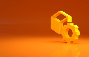Sarı Isometric küp simgesi turuncu arkaplanda izole edildi. Geometrik küp katı simge. 3D kare işareti. Kutu sembolü. Minimalizm kavramı. 3d illüstrasyon 3d canlandırma.