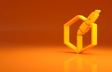 Sarı 3D kalem aracı simgesi turuncu arkaplanda izole edildi. Minimalizm kavramı. 3d illüstrasyon 3B canlandırma.