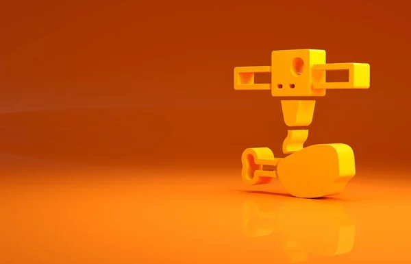 オレンジ色の背景に隔離された黄色の3Dプリンタチキンレッグアイコン 3Dプリント 最小限の概念 3Dイラスト3Dレンダリング — ストック写真