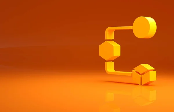 Icona Cubo Isometrico Giallo Isolato Sfondo Arancione Cubi Geometrici Icona — Foto Stock
