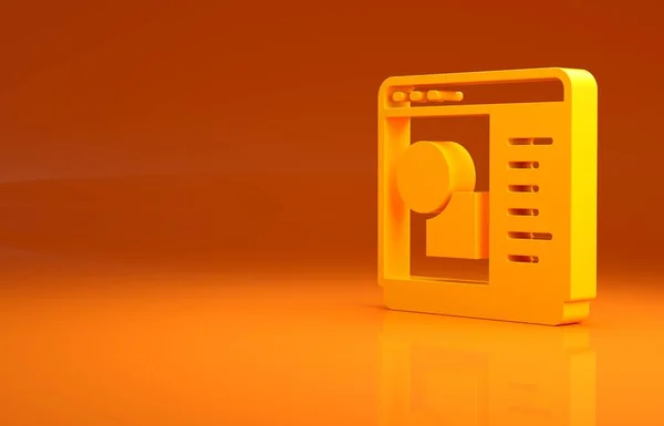 黄色3D打印机软件图标孤立在橙色背景 3D打印 最低纲领的概念 3D渲染3D插图 — 图库照片