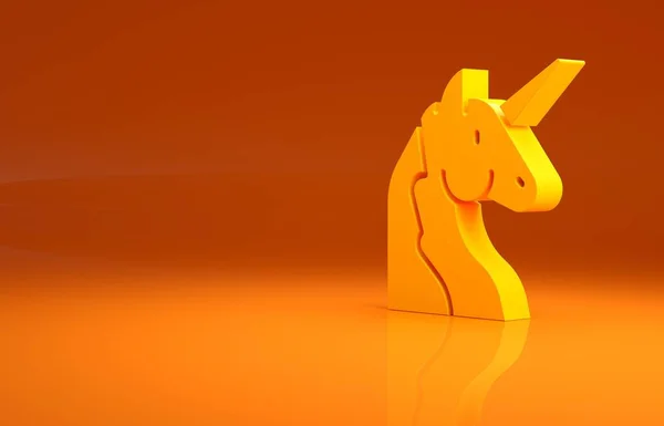 Yellow Unicorn icon isolated on orange background. Minimalism concept. 3d illustration 3D render.