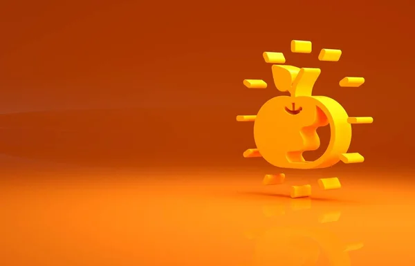黄色毒苹果图标孤立在橙色背景 毒女巫苹果 最低纲领的概念 3D渲染3D插图 — 图库照片
