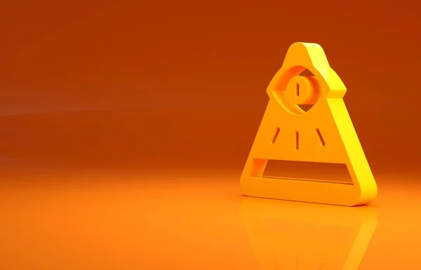 黄色のメイソンのシンボルオレンジ色の背景に隔離された神のアイコンのすべてを見る目 三角形のプロビデンスの目 最小限の概念 3Dイラスト3Dレンダリング — ストック写真