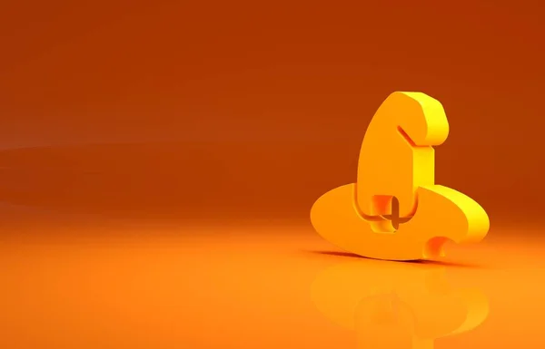黄色の魔女の帽子のアイコンはオレンジの背景に隔離されました ハッピーハロウィンパーティー 最小限の概念 3Dイラスト3Dレンダリング — ストック写真