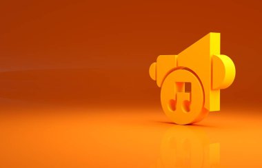 Sarı Hoparlör sesi, ses sembolü, turuncu arkaplanda izole edilmiş medya müzik ikonu. Minimalizm kavramı. 3d illüstrasyon 3d canlandırma.