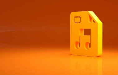 Sarı Mp3 dosya dökümanı. Turuncu arkaplanda izole edilmiş mp3 düğmesi simgesi indir. Mp3 müzik format işareti. Mp3 dosya sembolü. Minimalizm kavramı. 3d illüstrasyon 3d canlandırma.