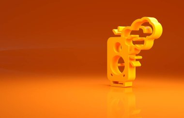 Sarı Stereo hoparlör ikonu turuncu arka planda izole edildi. Ses sistemi hoparlörleri. Müzik ikonu. Müzikal sütun hoparlörü. Minimalizm kavramı. 3d illüstrasyon 3B canlandırma.