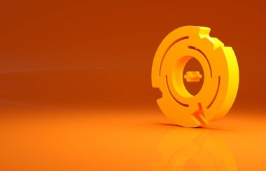 Sarı Vinil disk simgesi turuncu arkaplanda izole edildi. Minimalizm kavramı. 3d illüstrasyon 3B canlandırma.
