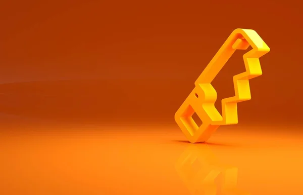 Icona Sega Mano Gialla Isolata Sfondo Arancione Concetto Minimalista Illustrazione — Foto Stock