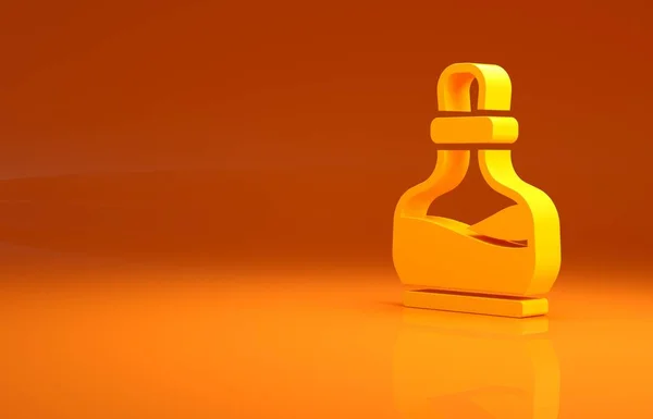 オレンジ色の背景にアイコンが分離されたイエローボトル 魔法の薬でフラスコ ハッピーハロウィンパーティー 最小限の概念 3Dイラスト3Dレンダリング — ストック写真