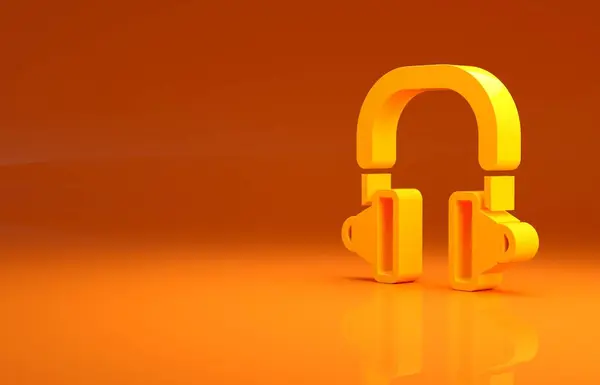 Gele Koptelefoon Pictogram Geïsoleerd Oranje Achtergrond Oortelefoons Concept Voor Het — Stockfoto