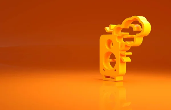黄色立体声喇叭图标孤立在橙色背景 音响系统扬声器音乐图标 音乐柱扬声器低音设备 最低纲领的概念 3D渲染3D插图 — 图库照片