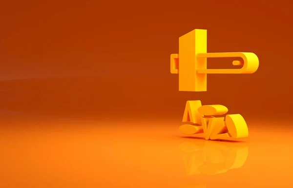 Yellow Crucifixion of Jesus Christ icon isolated on orange background. Hammer and old nails. Good Friday, Passion of Jesus Christ. Minimalism concept. 3d illustration 3D render.