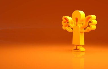Sarı Melek simgesi turuncu arka planda izole edildi. Minimalizm kavramı. 3d illüstrasyon 3B canlandırma.