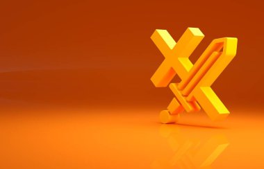 Sarı Haçlı Seferi simgesi turuncu arka planda izole edildi. Minimalizm kavramı. 3d illüstrasyon 3B canlandırma.