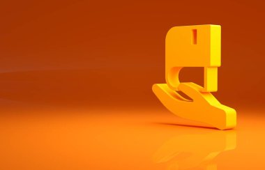 Sarı Kitap bağış simgesi turuncu arka planda izole edildi. Minimalizm kavramı. 3d illüstrasyon 3B canlandırma.