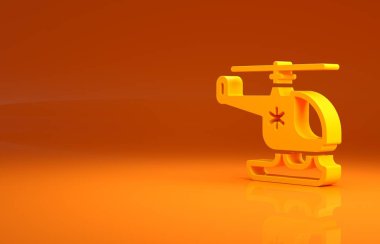 Sarı kurtarma helikopteri ikonu turuncu arka planda izole edildi. Ambulans helikopteri. Minimalizm kavramı. 3d illüstrasyon 3B canlandırma.