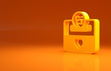 Sarı bağış ve yardım ikonu turuncu arka planda izole edilmiş. Para ve bağış konsepti. Minimalizm kavramı. 3d illüstrasyon 3B canlandırma.