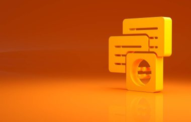 Laptop ikonundaki sarı yeni sohbet mesajları bildirimi turuncu arkaplanda izole edildi. Smartphone sohbet mesajları konuşma baloncukları. Minimalizm kavramı. 3d illüstrasyon 3B canlandırma.