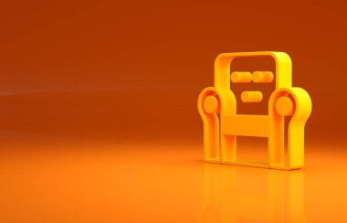 Sarı Kol Koltuğu simgesi turuncu arkaplanda izole edildi. Minimalizm kavramı. 3d illüstrasyon 3B canlandırma.