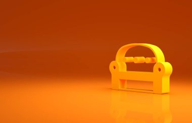 Sarı Koltuk simgesi turuncu arkaplanda izole edildi. Minimalizm kavramı. 3d illüstrasyon 3B canlandırma.